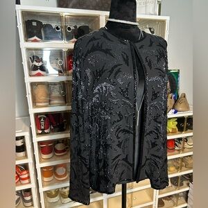 Doncaster‎ Silk Black Beaded vintage cardigan Jacket Size 14
